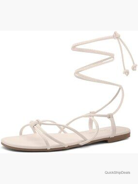 Flat Lace Up Sandals with Adjustable Crisscross Ankle Straps